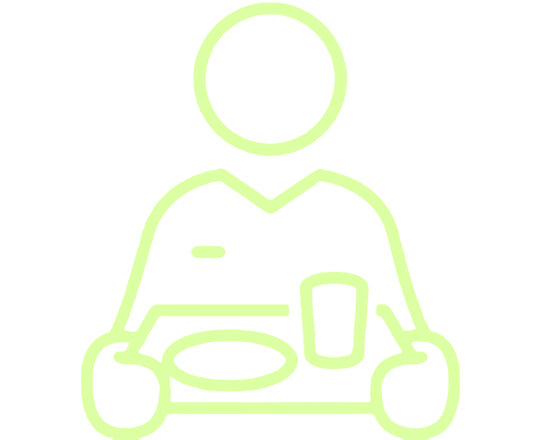 enhanced-assisted-living-icon Illustration of figure holding a tray with a plate and a cup