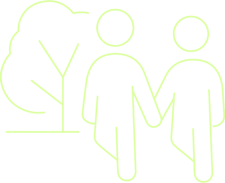 thin-line-independent-living-icon Thin line illustration of two figures holding hands walking in nature