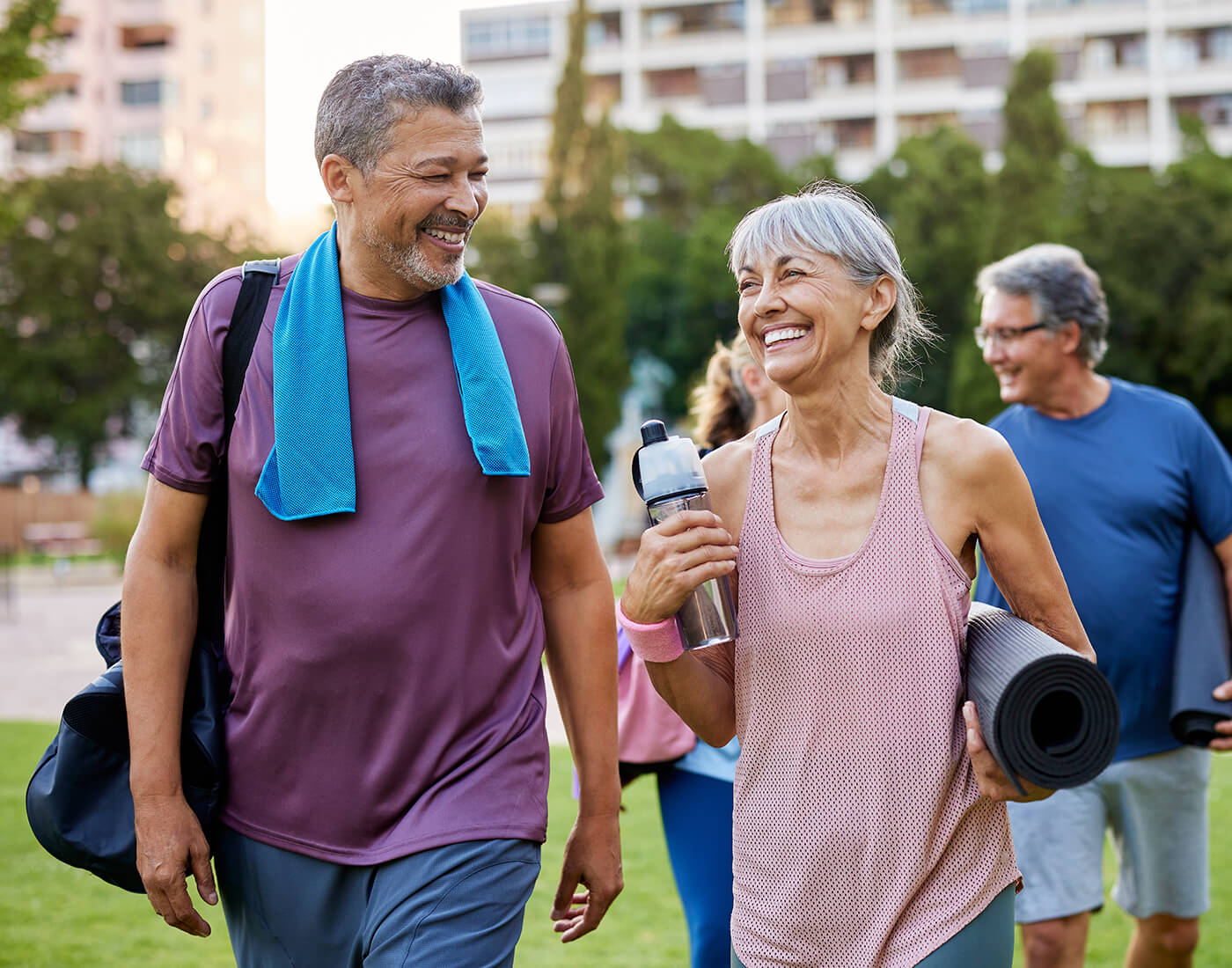 Group of seniors leaving a workout class